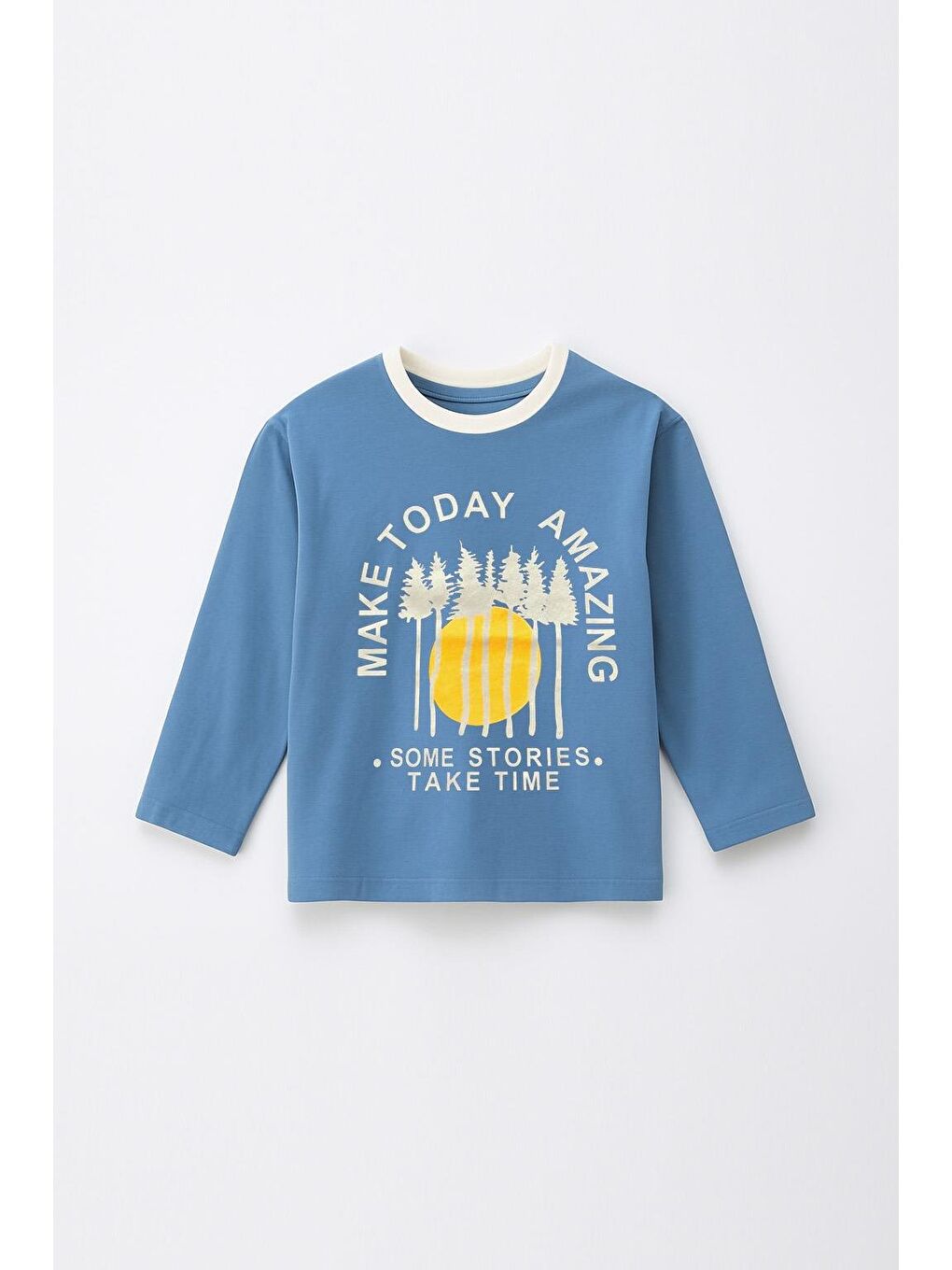 Erkek Çocuk %100 Pamuk Baskılı Uzun Kollu Tişört - Mavi (3-4 Yaş 8-9 Yaş)-1