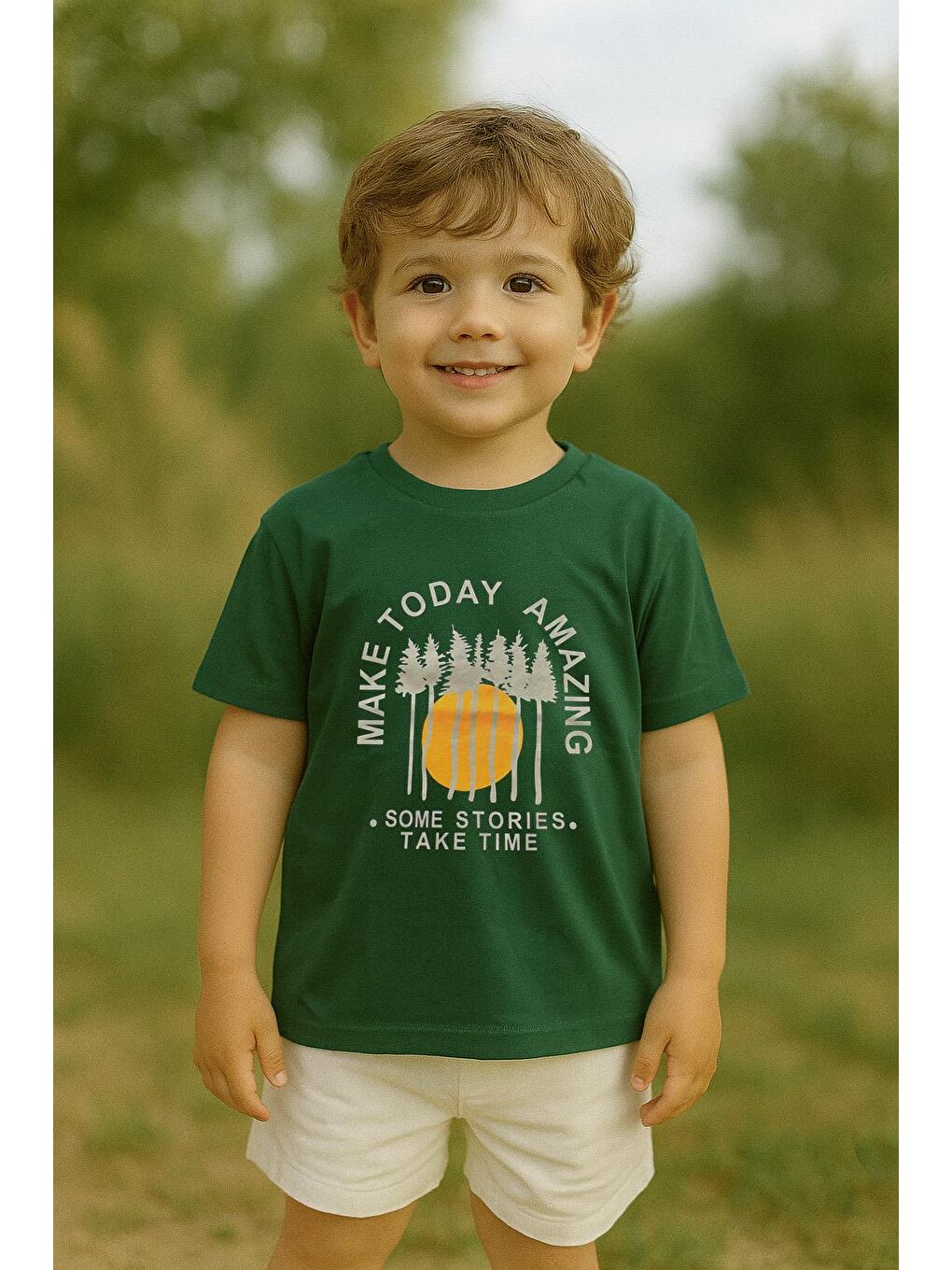 Erkek Çocuk %100 Pamuklu Baskılı Kısa Kollu Tişört - Yeşil (3-4 Yaş 8-9 Yaş)
