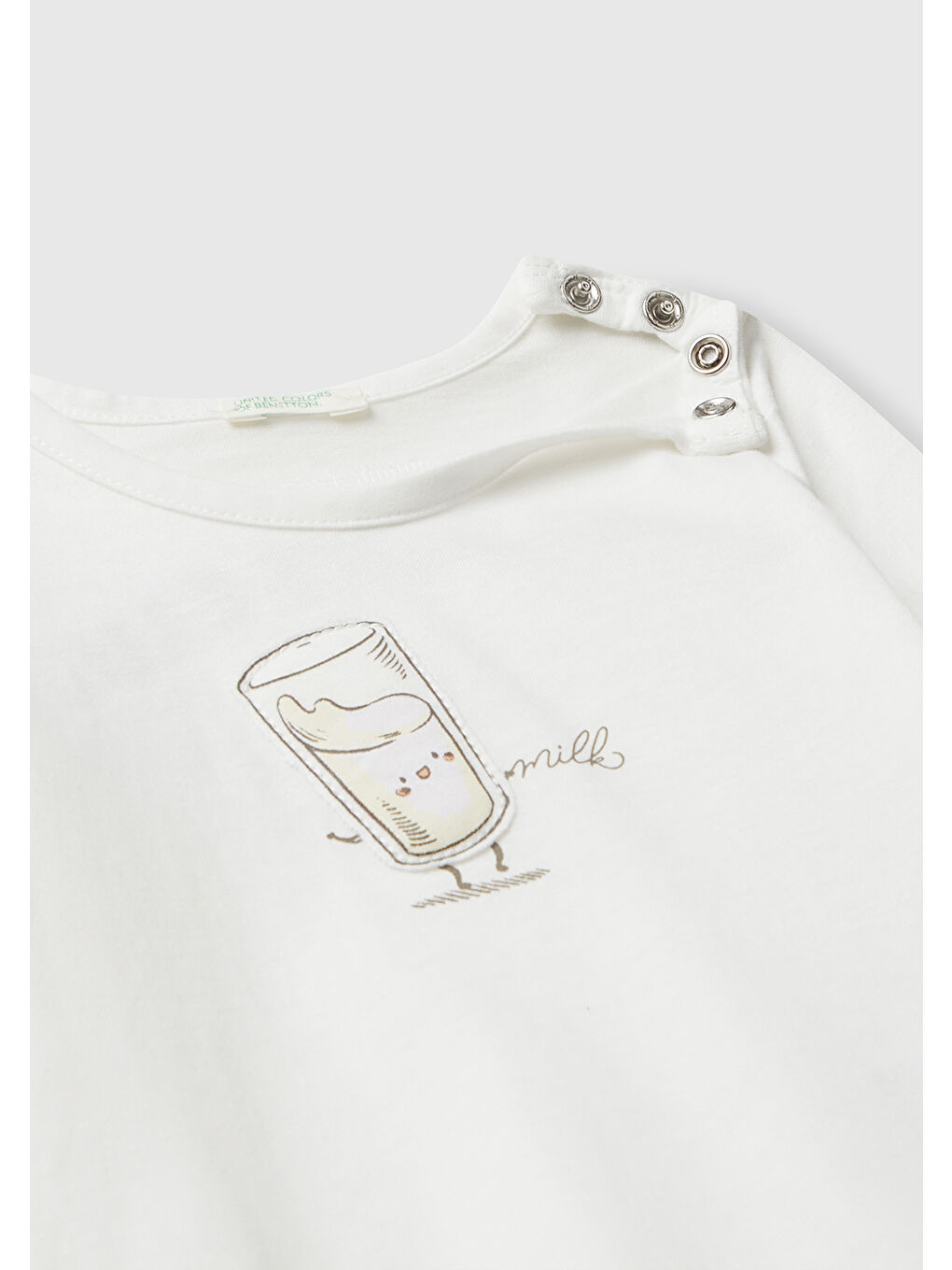 Bebek Ekru Önü ve Arkası Yama Baskılı Uzun Kollu T-shirt-2