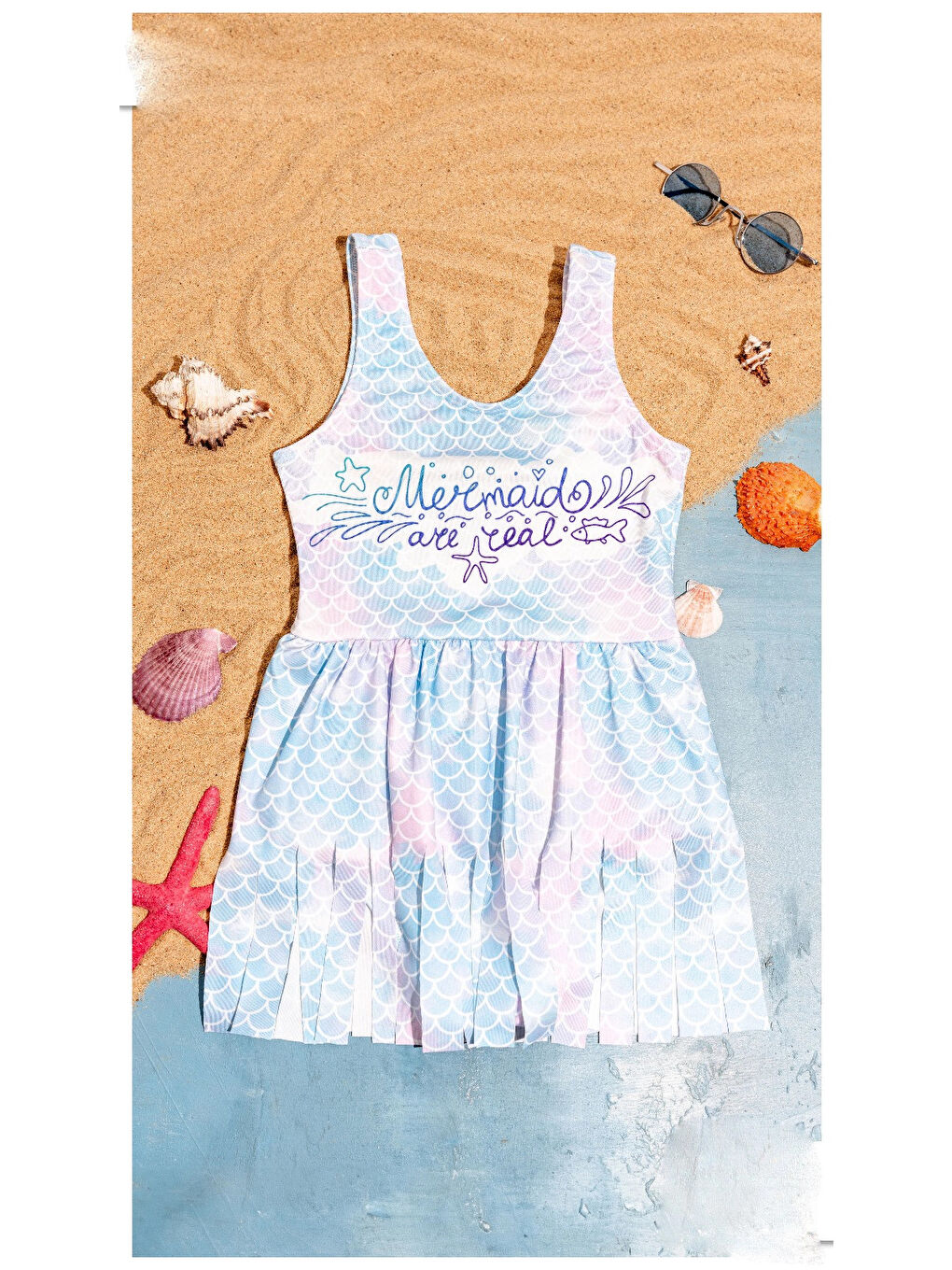 Turkuaz Mermaid Baskılı Kız Çocuk Mayo 7301