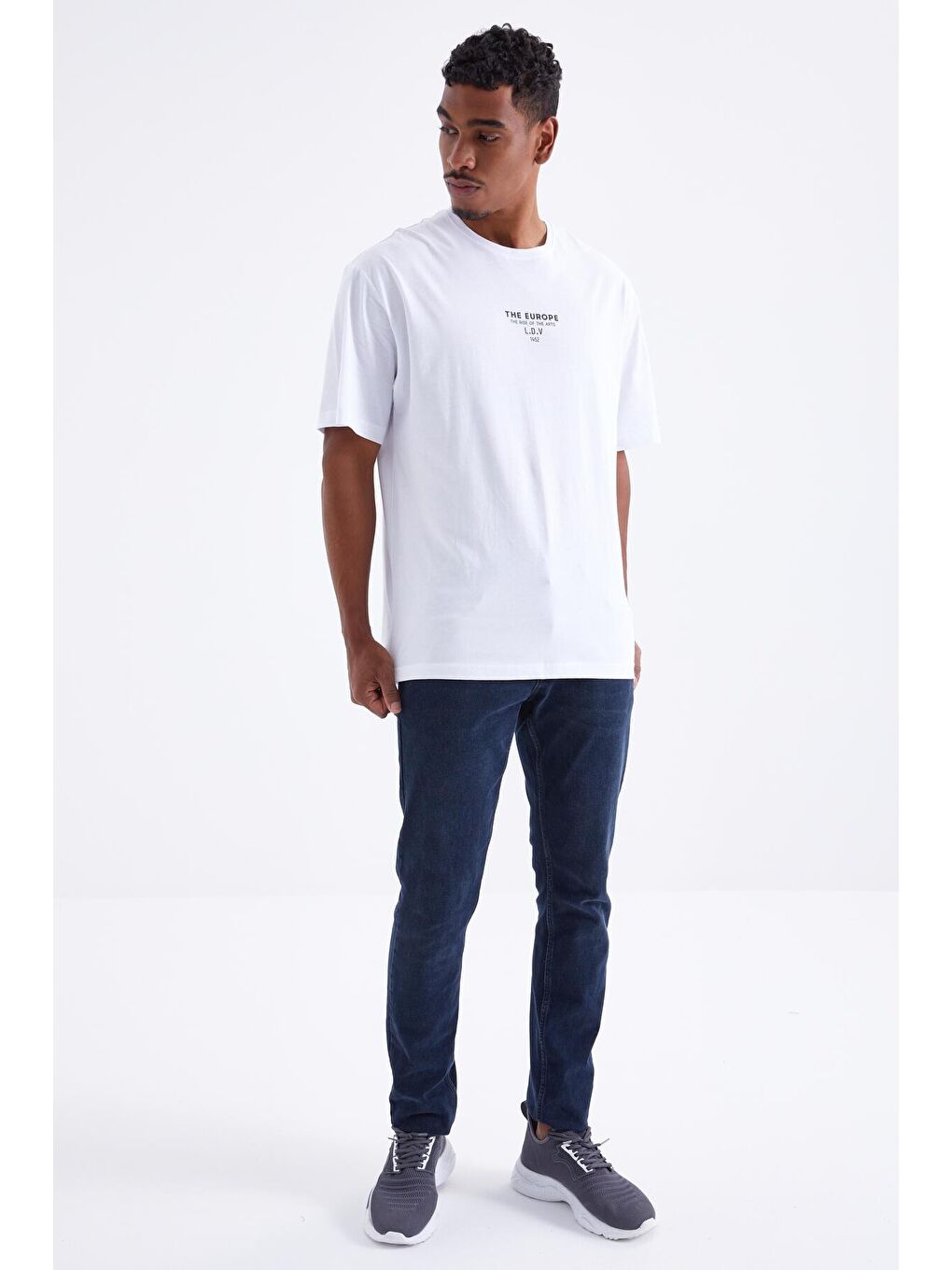 TOMMYLIFE Beyaz Sırt Baskılı O Yaka Erkek Oversize T-shirt - 88091 - 2