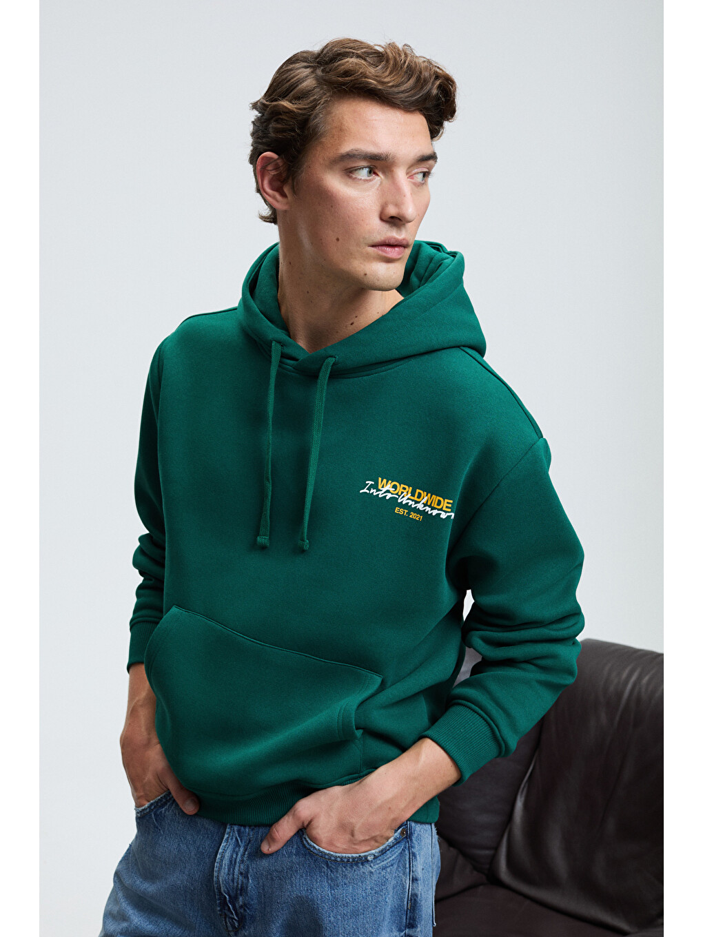 Pascal Erkek Kapüşonlu Kanguru Cepli Önü Ve Sırtı Baskılı Regular Fit Yeşil Sweatshirt-2