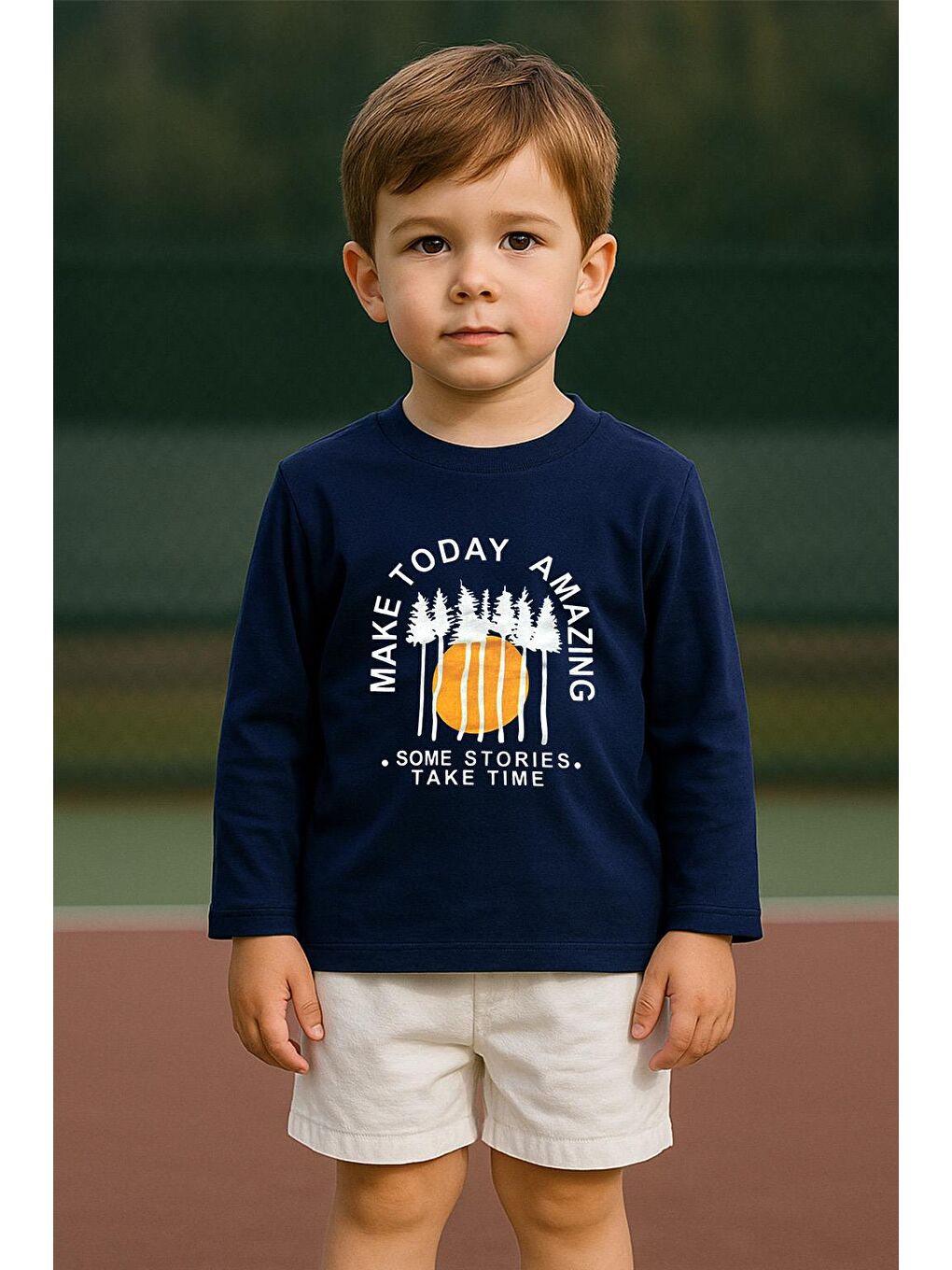 Erkek Çocuk %100 Pamuk Baskılı Uzun Kollu Tişört - Lacivert (3-4 Yaş 8-9 Yaş)