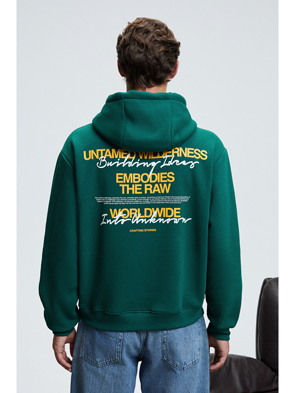Pascal Erkek Kapüşonlu Kanguru Cepli Önü Ve Sırtı Baskılı Regular Fit Yeşil Sweatshirt-3
