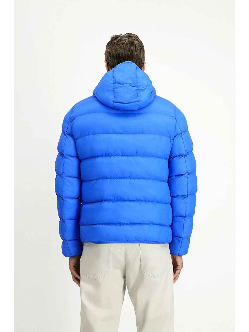 Mavi Kapüşonlu Çantalı Spor Şişme Mont-4