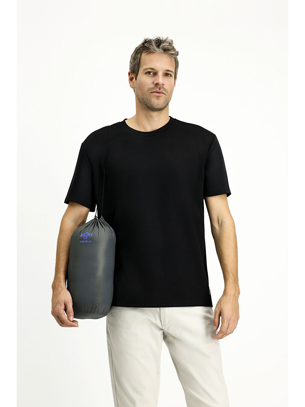 Mavi Kapüşonlu Çantalı Spor Şişme Mont-5