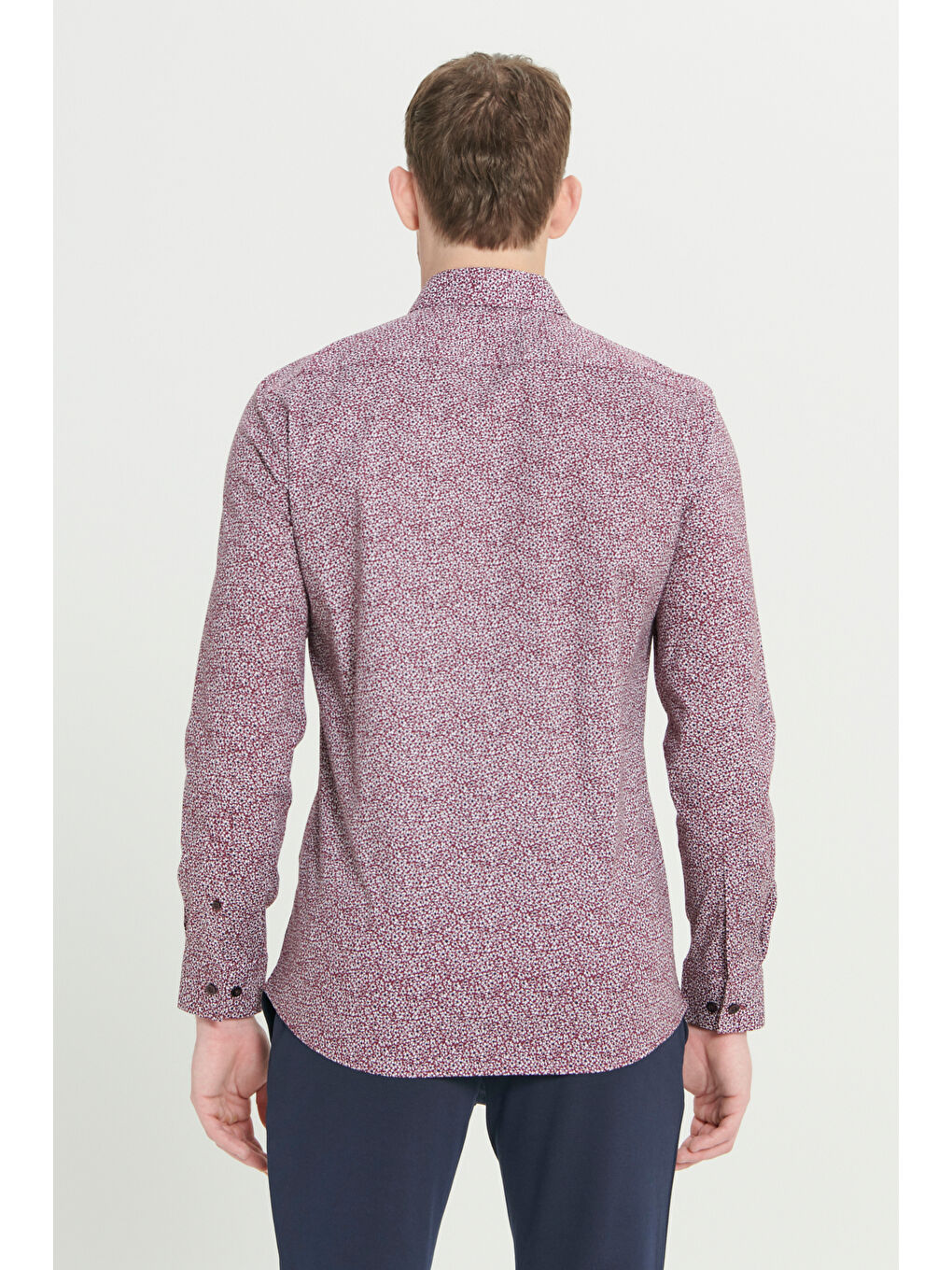 Erkek Bordo-Beyaz Pamuklu Slim Fit Dar Kesim Klasik Yaka Baskılı Gömlek-4