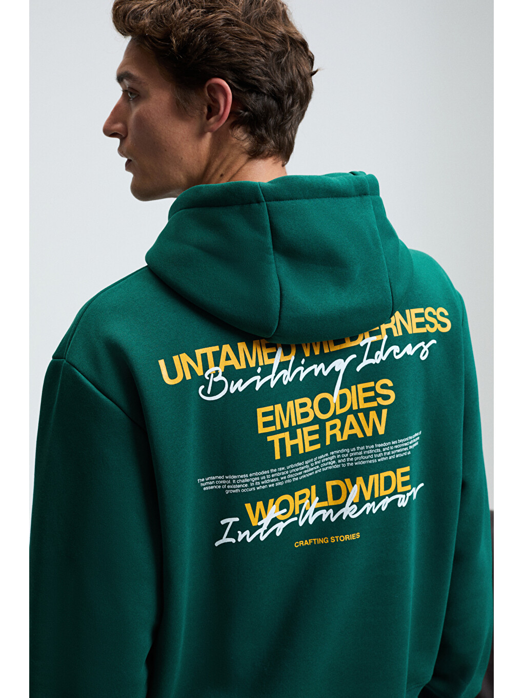 Pascal Erkek Kapüşonlu Kanguru Cepli Önü Ve Sırtı Baskılı Regular Fit Yeşil Sweatshirt-4