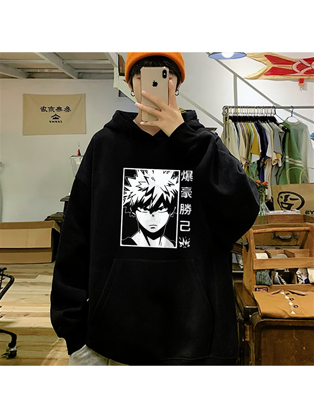 Touz Moda Siyah Anime My Hero Academia Katsuki Bakugo Oversize Hoodie