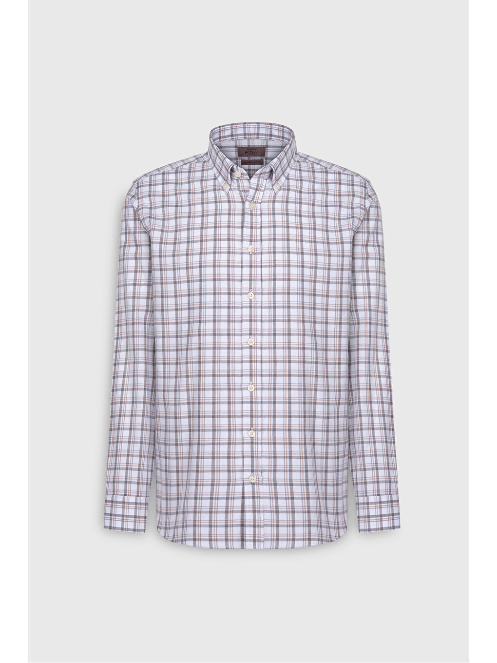 Erkek Beyaz-Antrasit %100 Pamuk Slim Fit Dar Kesim Düğmeli Yaka Kareli Flanel Gömlek-6