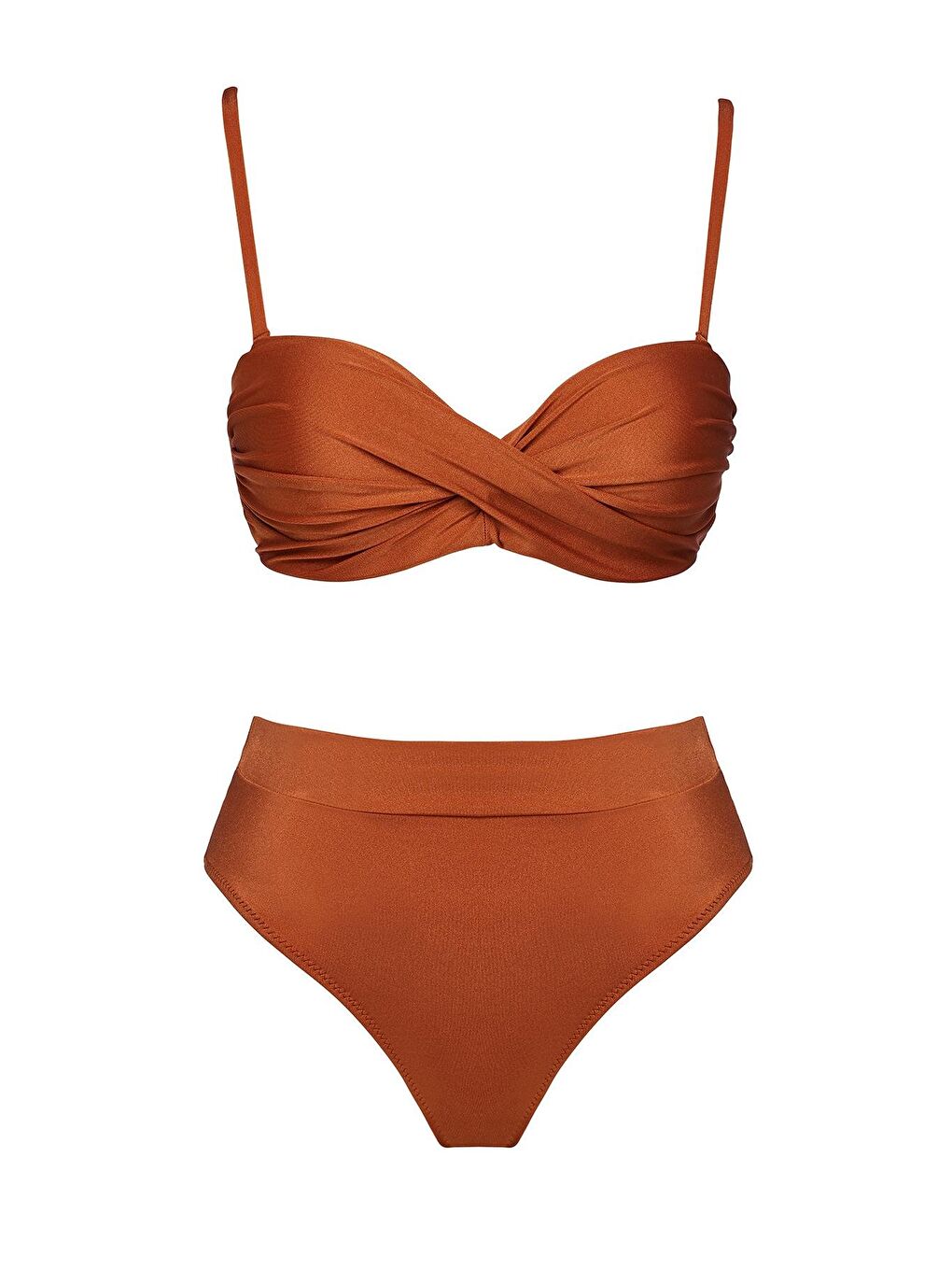 Kahverengi Dönmeli Yüksek Bel Bikini Takım