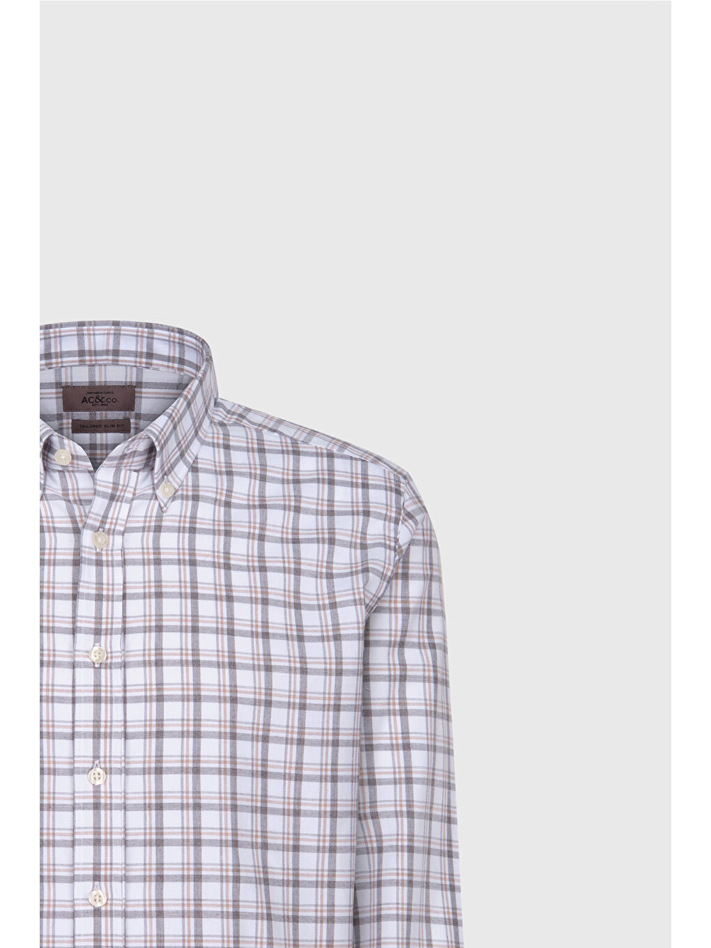 Erkek Beyaz-Antrasit %100 Pamuk Slim Fit Dar Kesim Düğmeli Yaka Kareli Flanel Gömlek-7