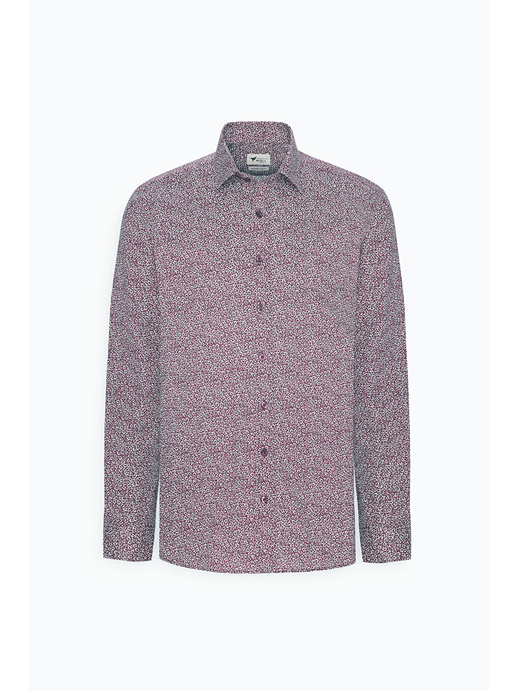 Erkek Bordo-Beyaz Pamuklu Slim Fit Dar Kesim Klasik Yaka Baskılı Gömlek-5