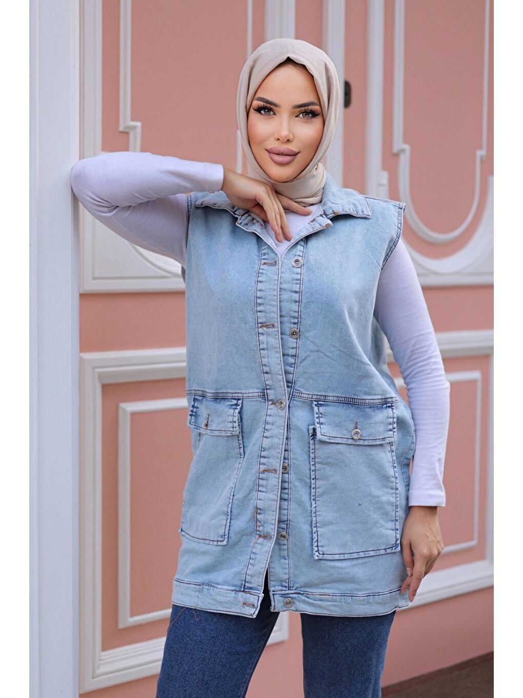 Kadın Torba Cepli Jean Yelek Acik Mavi   26575-1