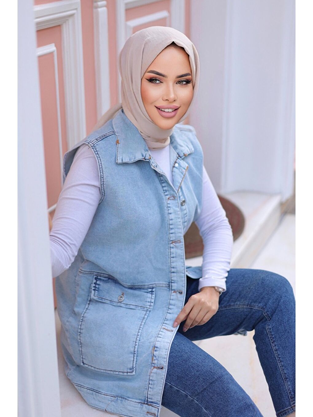 Kadın Torba Cepli Jean Yelek Acik Mavi   26575-2