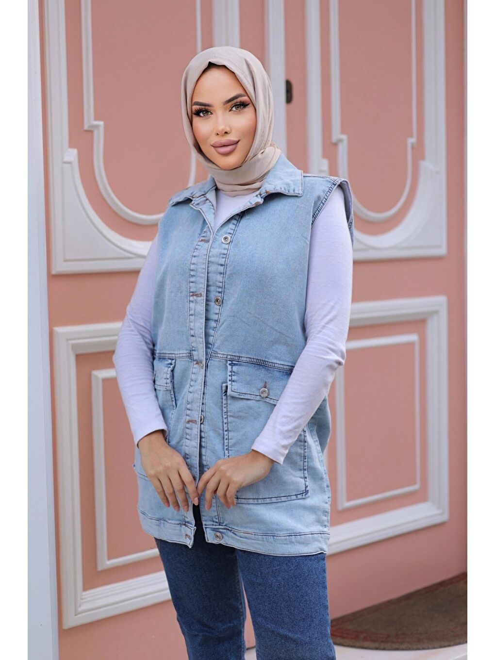 Kadın Torba Cepli Jean Yelek Acik Mavi   26575-3