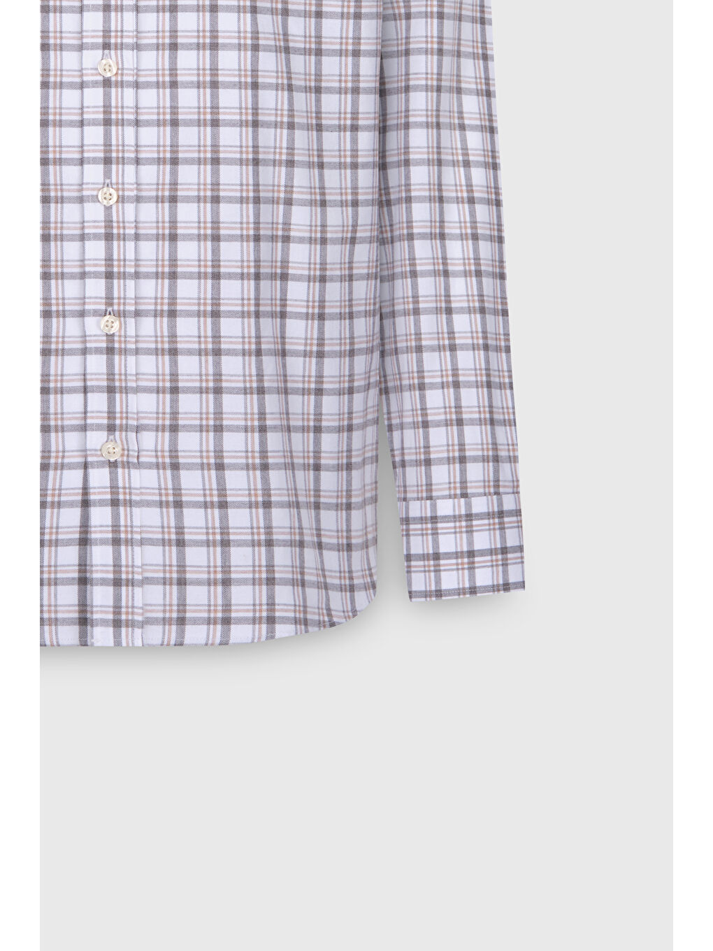 Erkek Beyaz-Antrasit %100 Pamuk Slim Fit Dar Kesim Düğmeli Yaka Kareli Flanel Gömlek-8