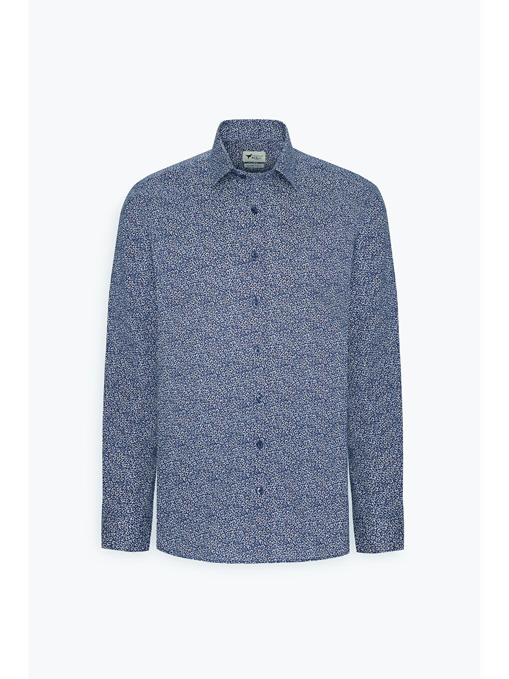 Erkek Mavi-Beyaz Pamuklu Slim Fit Dar Kesim Klasik Yaka Baskılı Gömlek-5