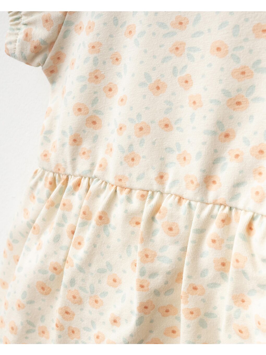 Yeşil Kız Bebek Pamuklu Pudra Hırkalı Çiçek Desenli 3'Lü Elbise- Body Elbise Ve Saç Bandı-6