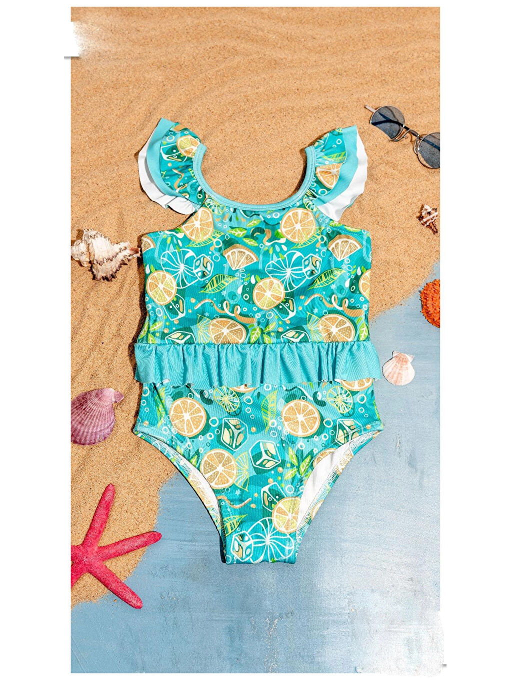 Yeşil Limon Desenli Kız Çocuk Mayo 2302