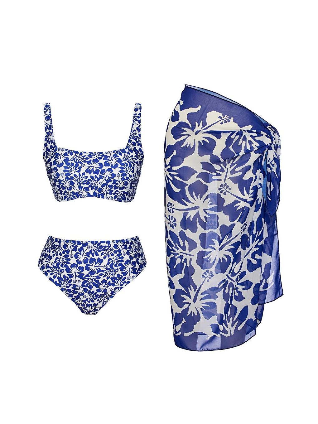 Mavi Pareolu Straplez Askılı Bikini Takım