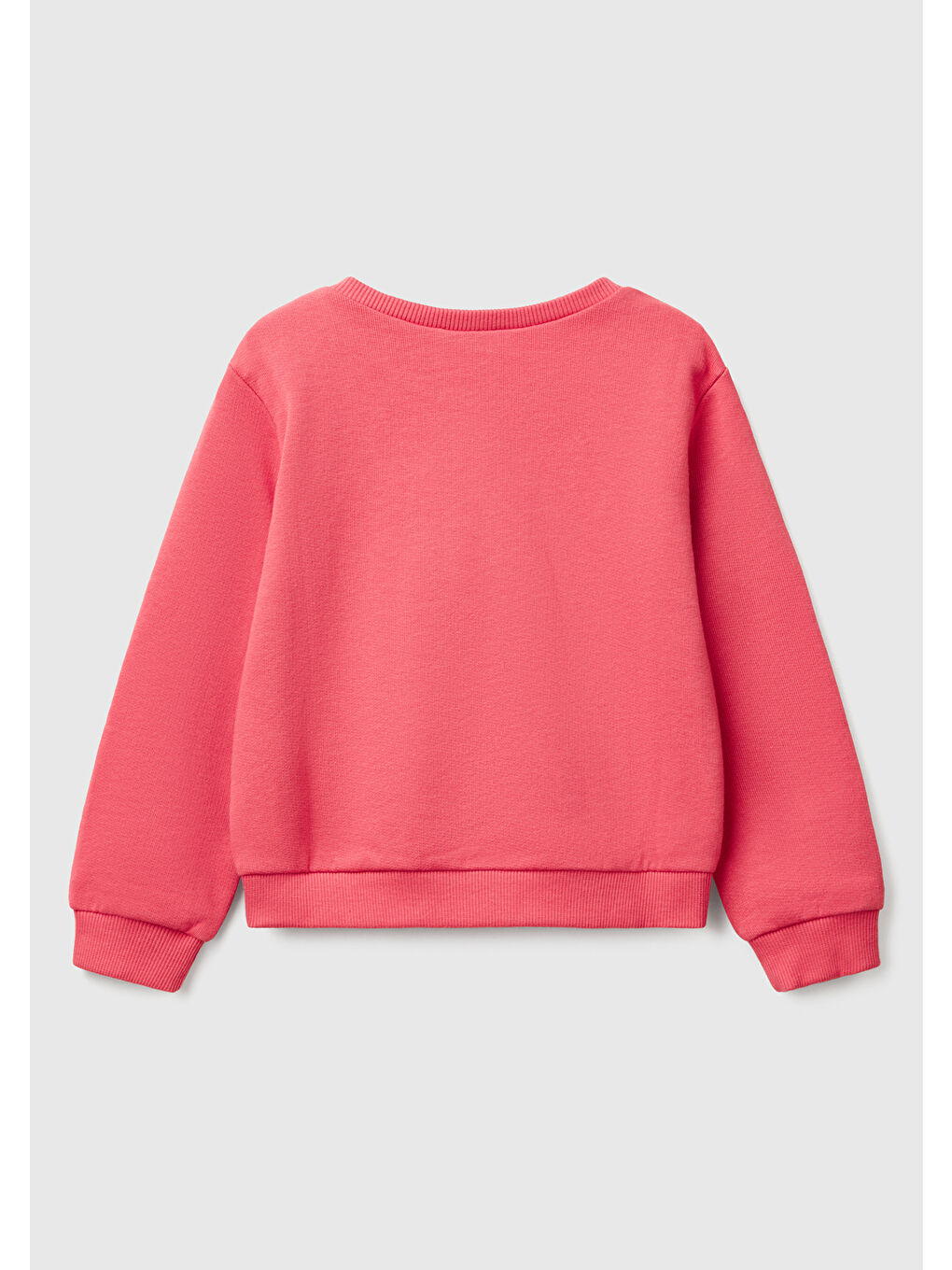 Kız Çocuk Fuşya Simli Benetton Logo Baskılı Bisiklet Yaka Sweatshirt-1