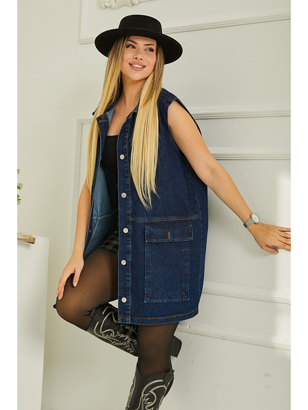 Mavi Cepli Jean Yelek Jean Rengi   26607-4