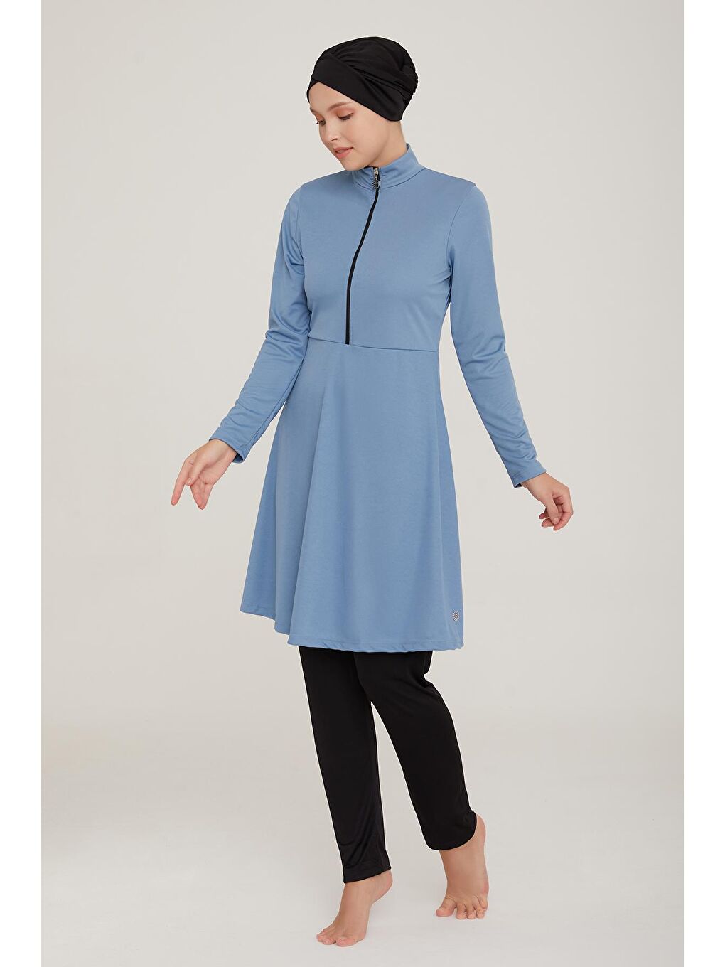 Likralı Tam Kapalı Tesettür Mayo Maysız Düz 9020 İndigo-1