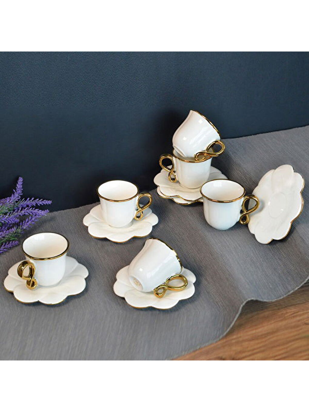 Jessica 6'lı Kahve Fincanı - Beyaz / Sarı