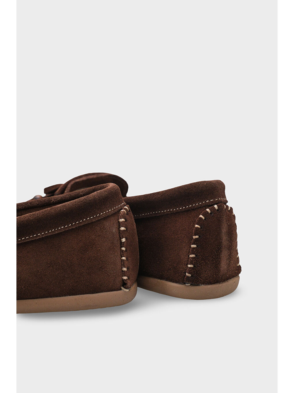 Kahverengi Almire Hakiki Deri Süet Boncuklu Püsküllü Konfor Kadın Loafer Ayakkabı-2