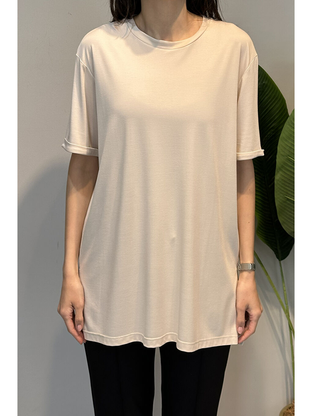 Bej Kısa Kollu Bambu Bluz 161 Vizon-1