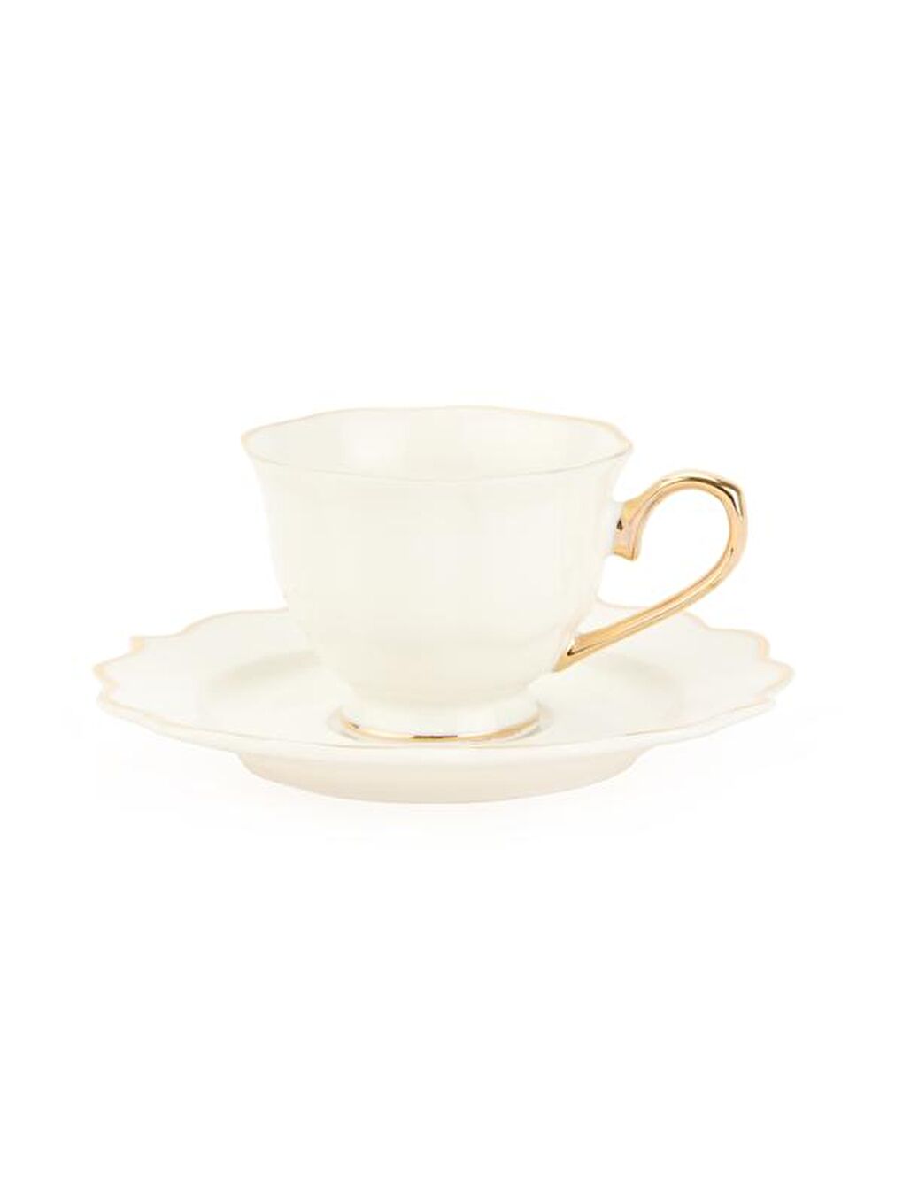 Valeria Porselen 6'lı Çizgili Kahve Fincanı - Beyaz - 90 ml-1