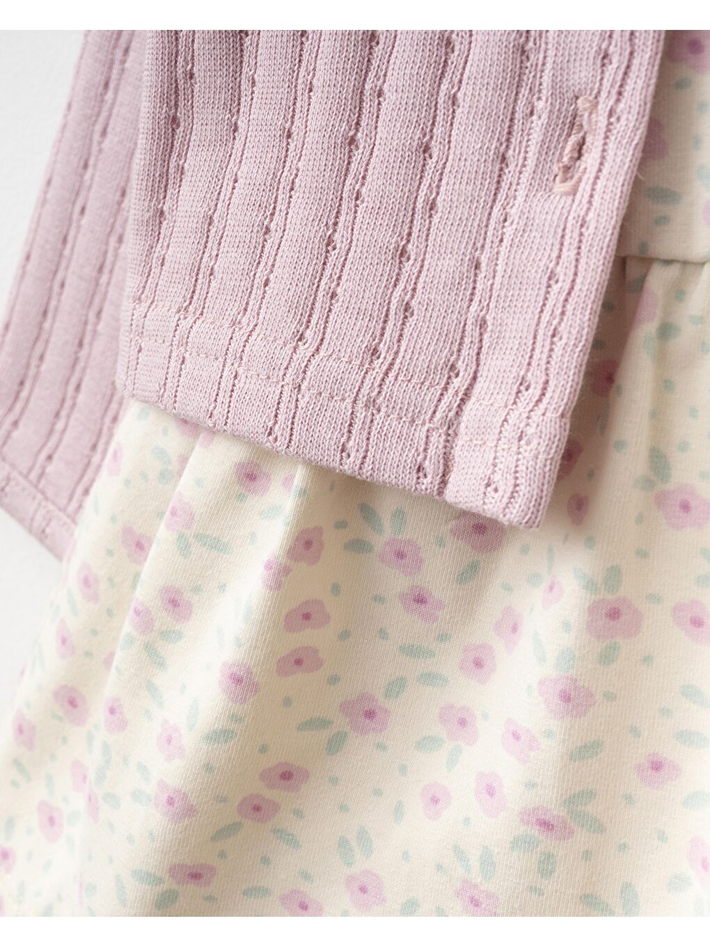 Pembe Kız Bebek Pamuklu Pudra Hırkalı Çiçek Desenli 3'Lü Elbise- Body Elbise Ve Saç Bandı-7