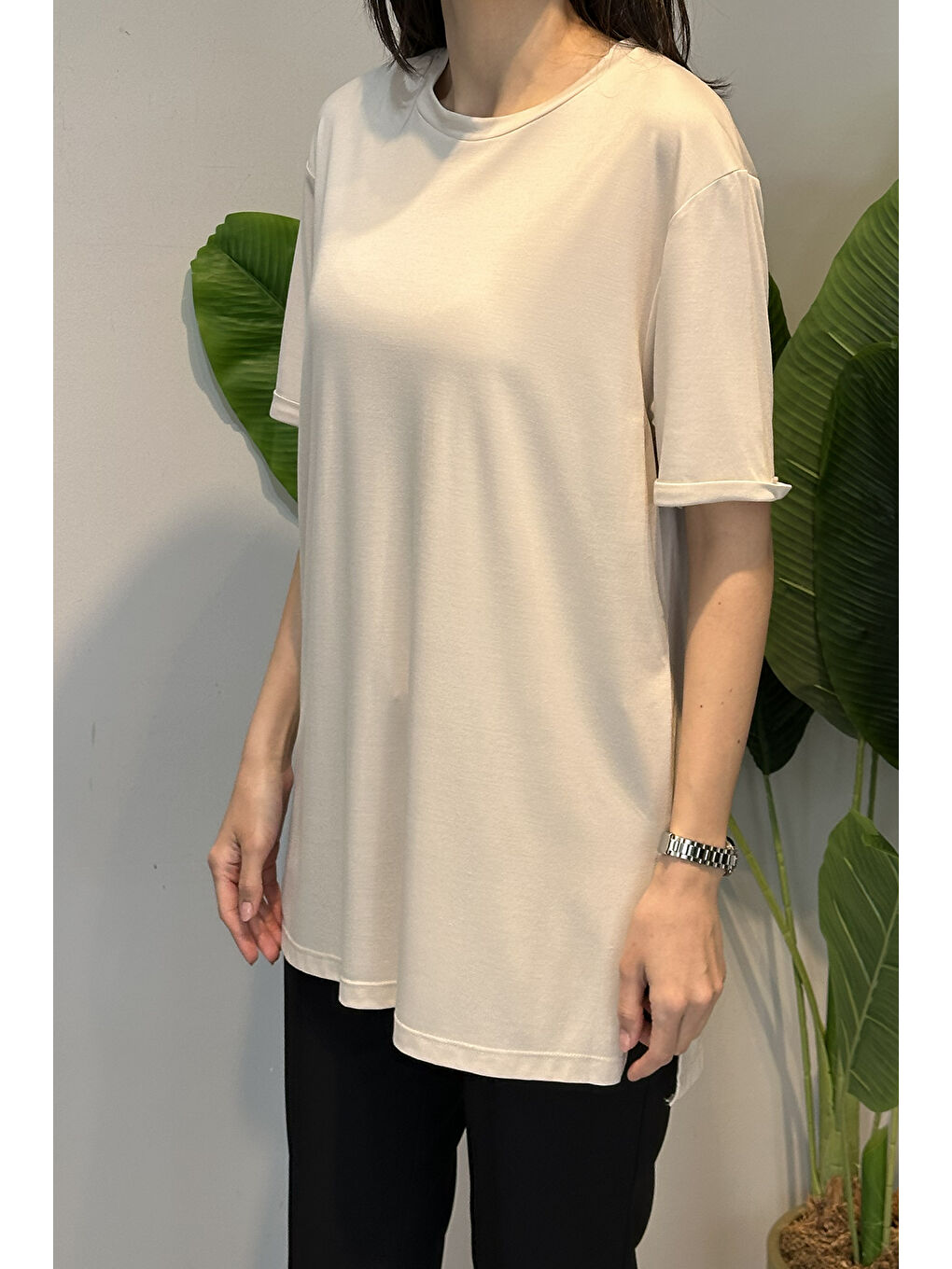 Bej Kısa Kollu Bambu Bluz 161 Vizon-2