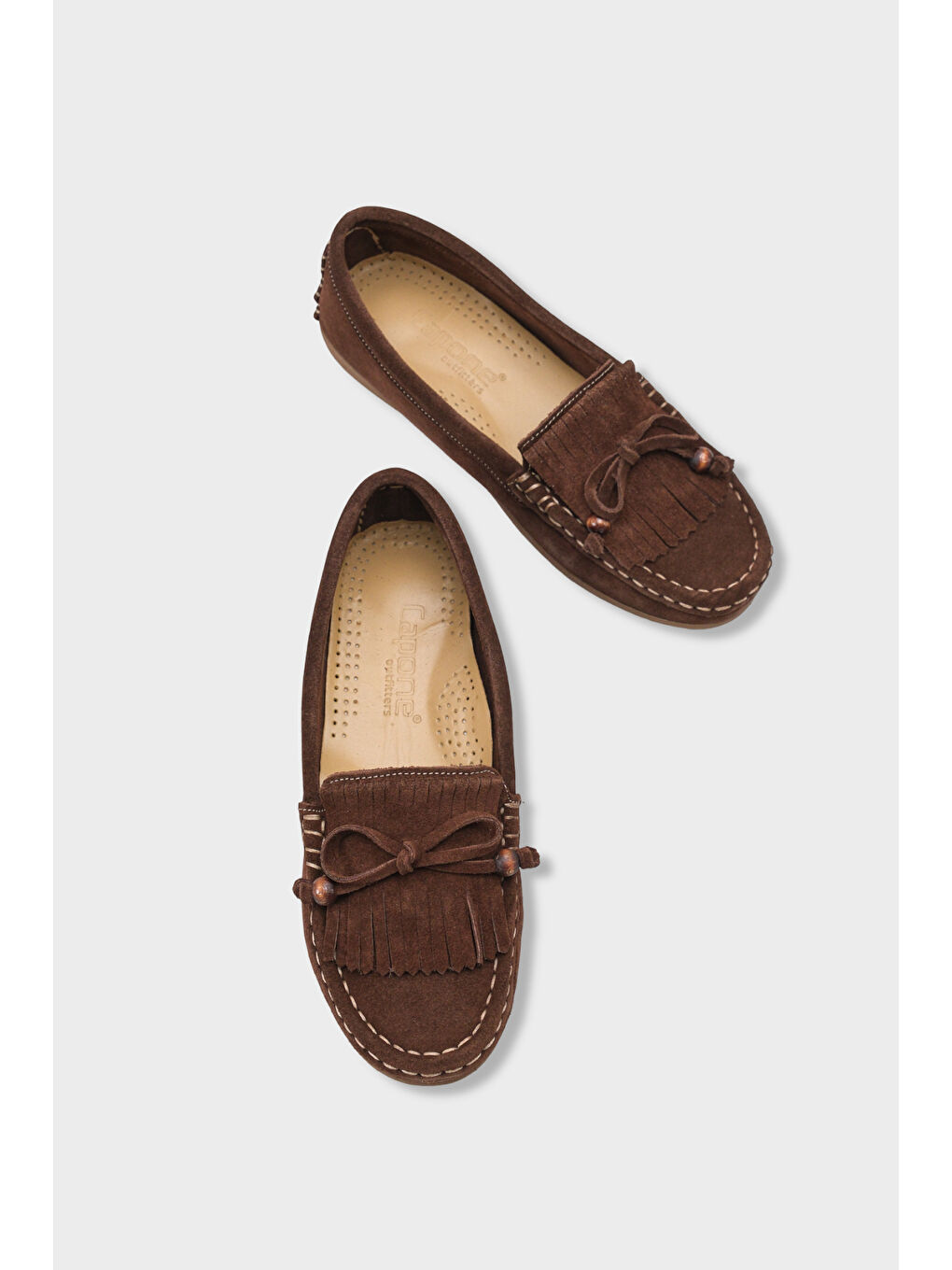 Kahverengi Almire Hakiki Deri Süet Boncuklu Püsküllü Konfor Kadın Loafer Ayakkabı-5