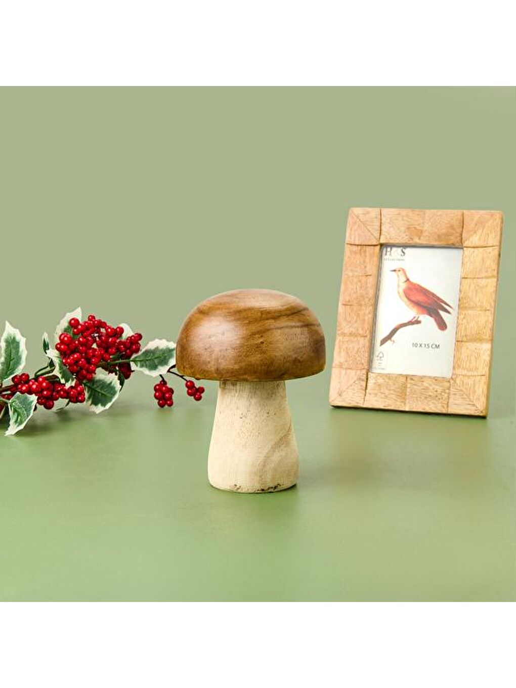 Ahşap Mantar Dekoratif Obje - Kahverengi - 12x12x15 cm