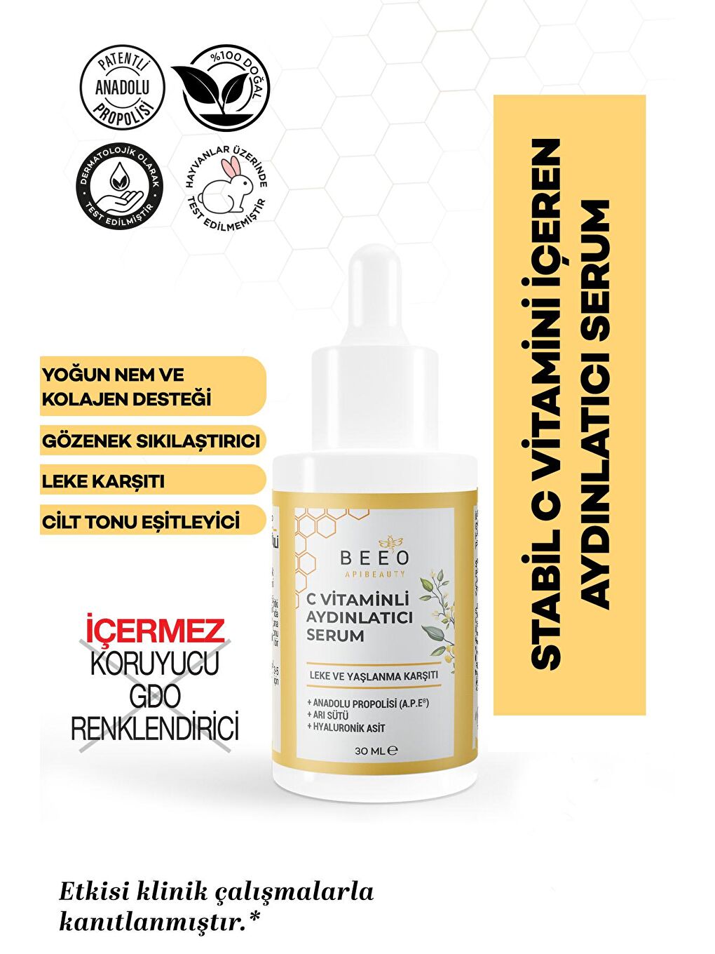 bee'o propolis Sarı Cilt Tonu Eşitleyici & Aydınlatıcı C Vitaminli Serum 30 ml