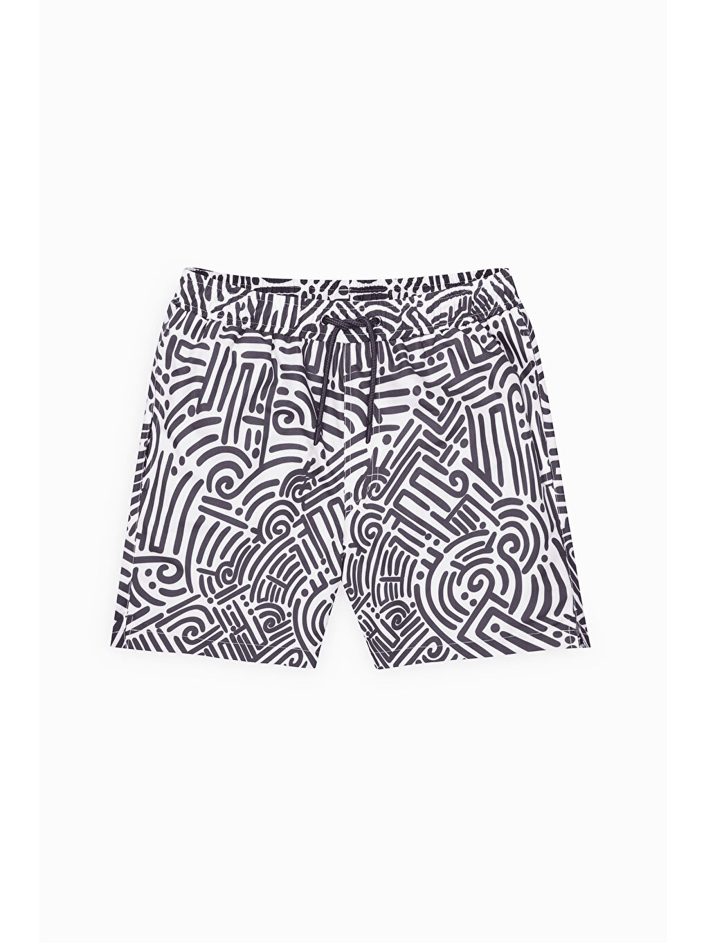 Erkek Beyaz-Siyah Standart Fit Normal Kesim Cepli Hızlı Kuruyan Desenli Mayo Deniz Şortu-6