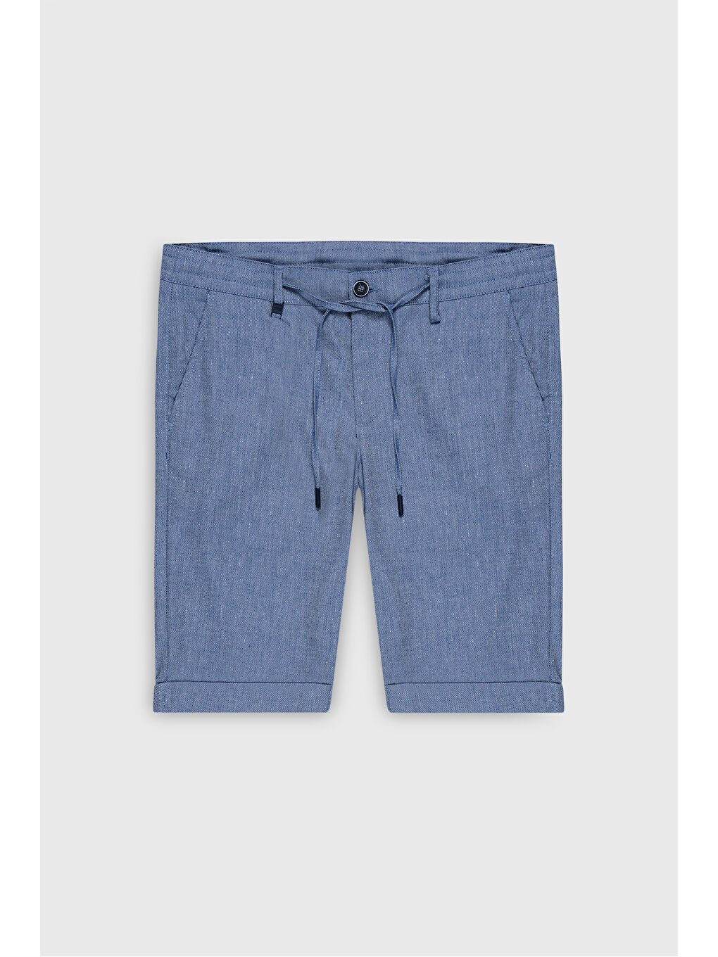 Erkek Lacivert Slim Fit Dar Kesim Yan Cepli Gofre Desenli Şort