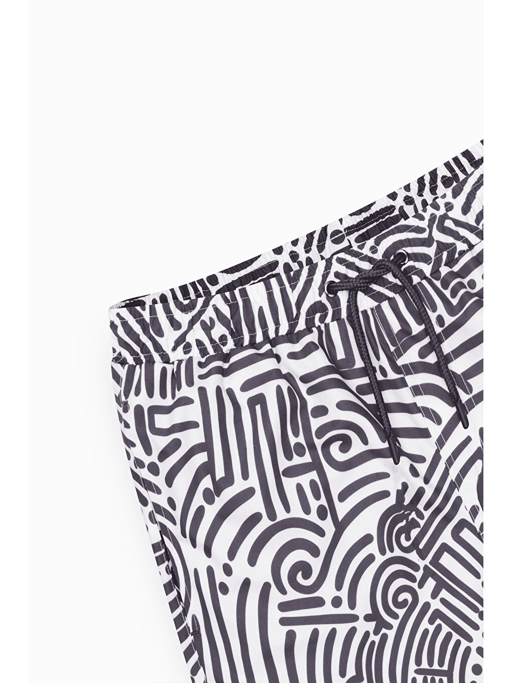 Erkek Beyaz-Siyah Standart Fit Normal Kesim Cepli Hızlı Kuruyan Desenli Mayo Deniz Şortu-8