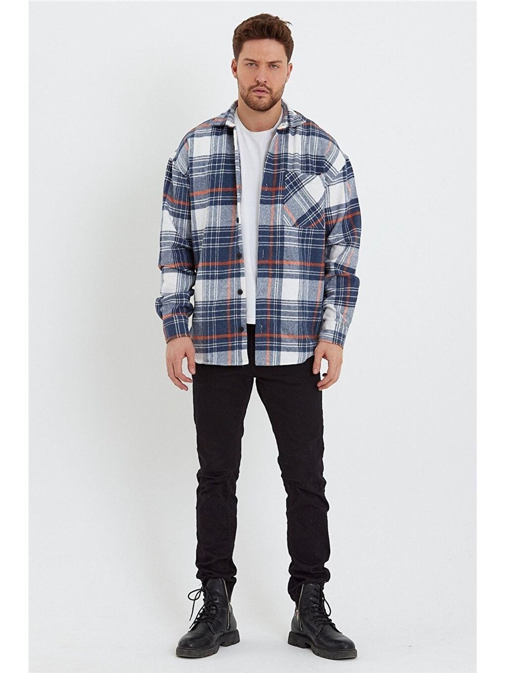 Bej Erkek Slim Fit Uzun Kollu Çift Cepli Ekoseli Oduncu Gömlek-odg001r10015s-4