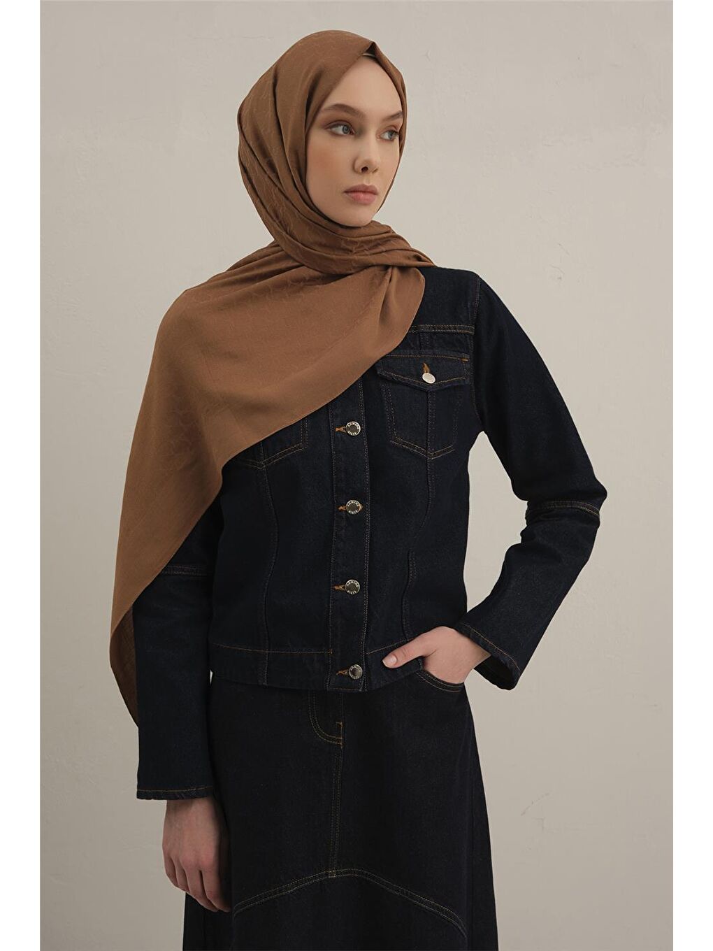 Kahverengi Link Desen Bambu Pamuk Şal 11