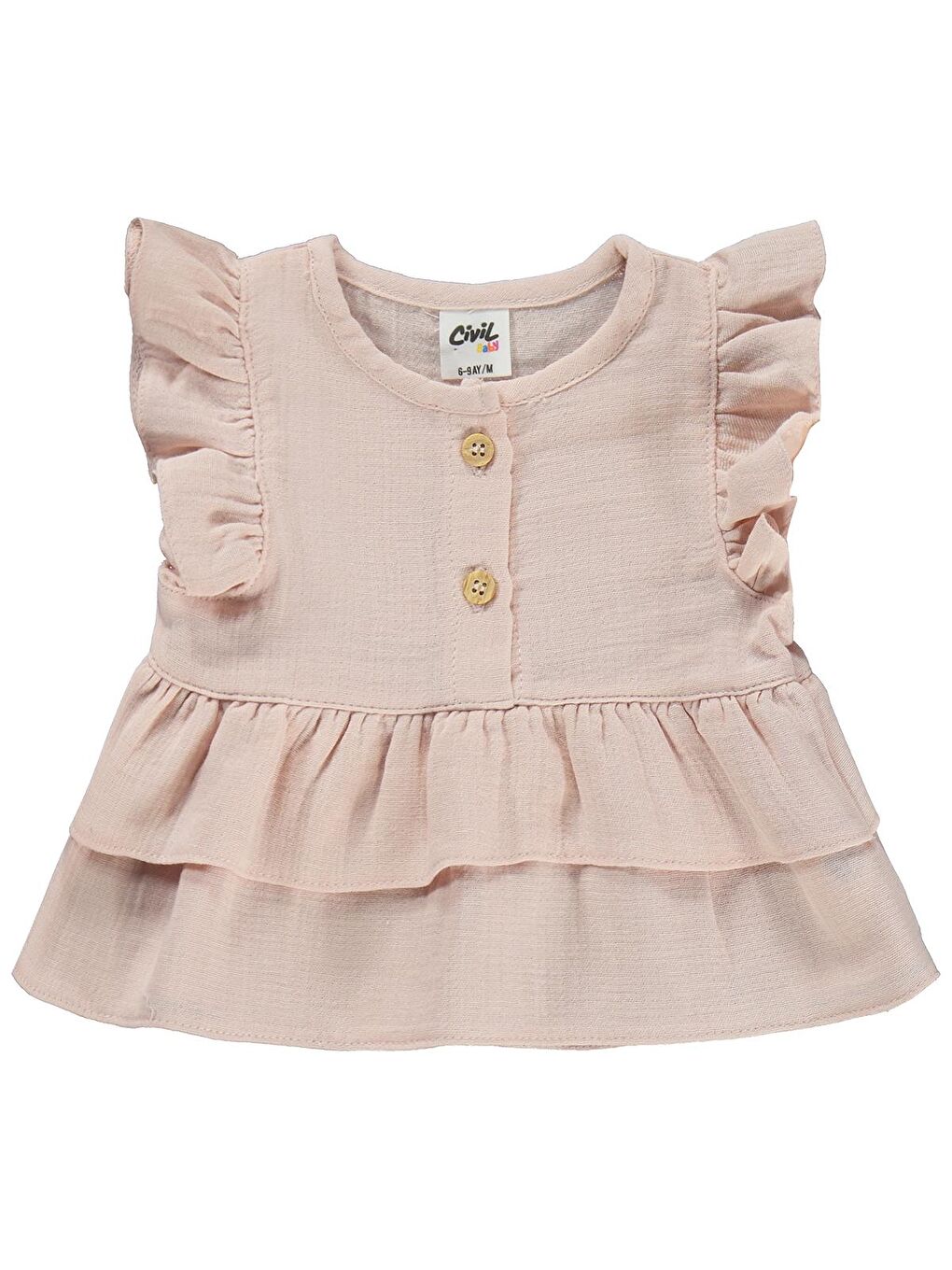 Pembe Baby Düğmeli Düz 6-18 Ay Takım - Pudra 18-24 Ay-1