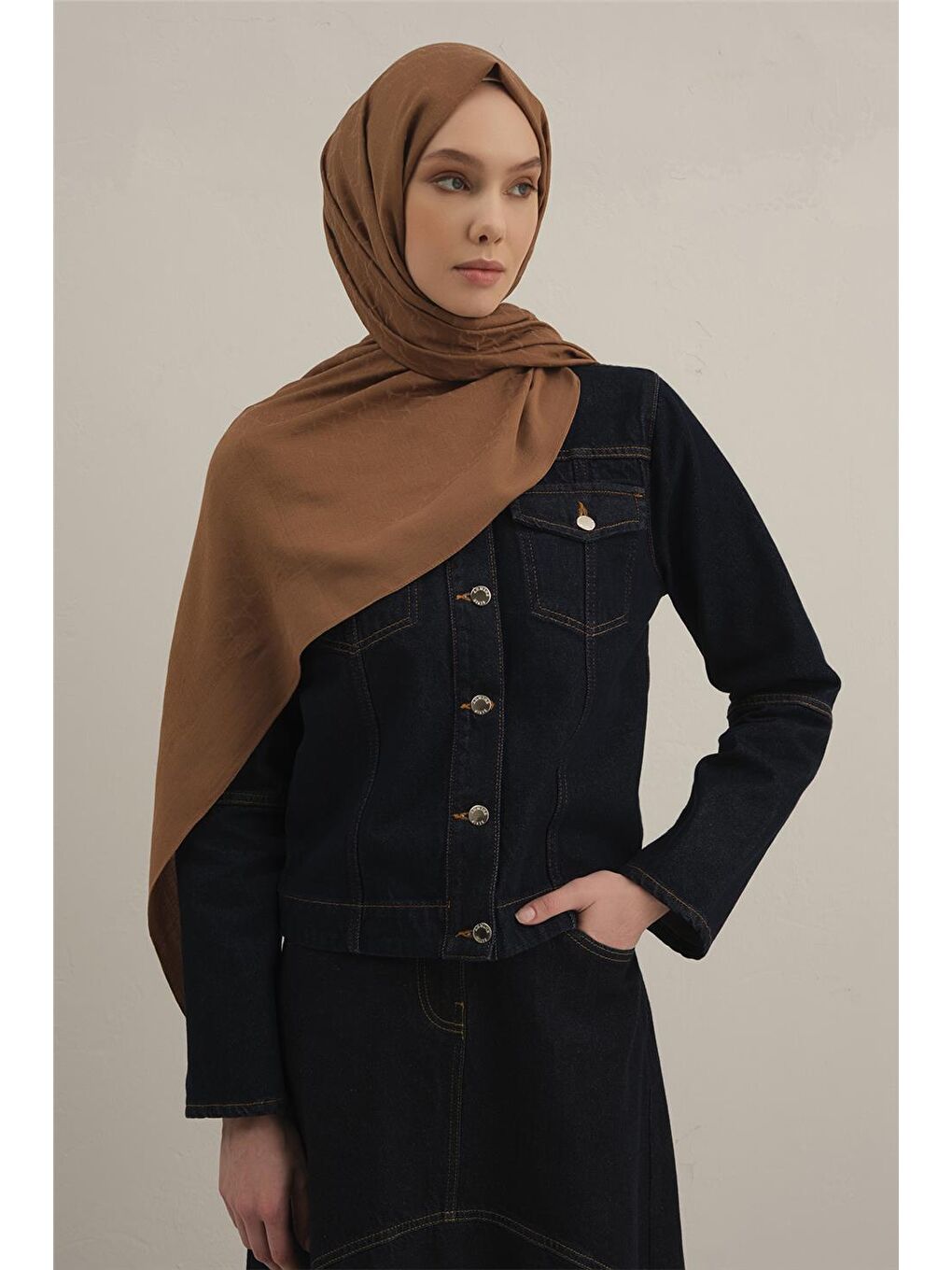 Kahverengi Link Desen Bambu Pamuk Şal 11-1