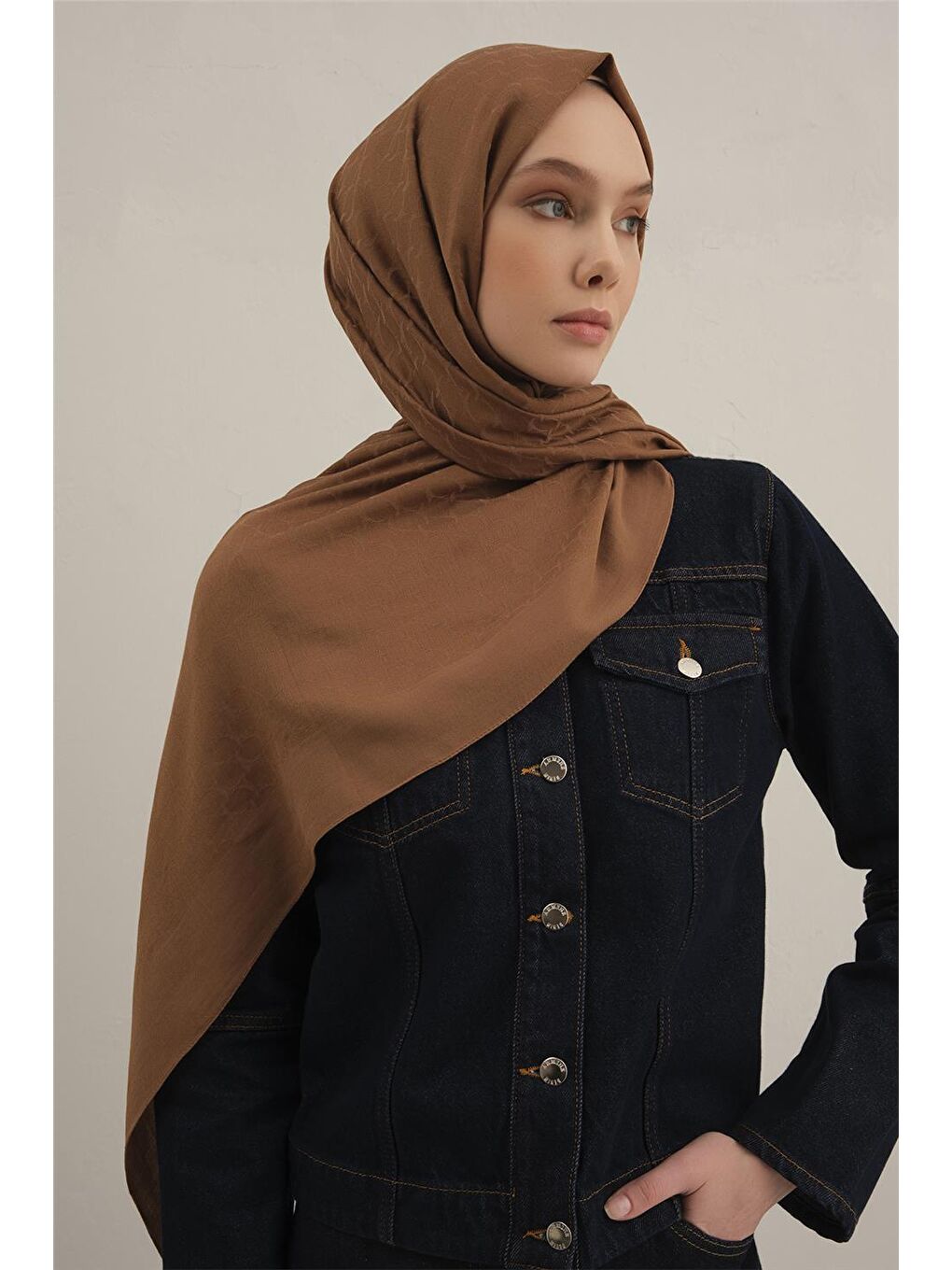 Kahverengi Link Desen Bambu Pamuk Şal 11-2