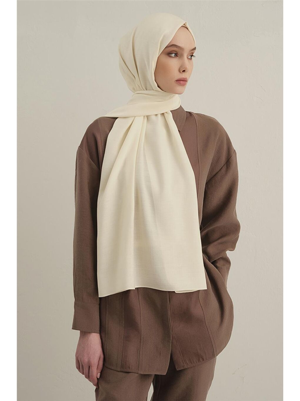 Ekru Logo Drop Pamuk İpek Şal 58