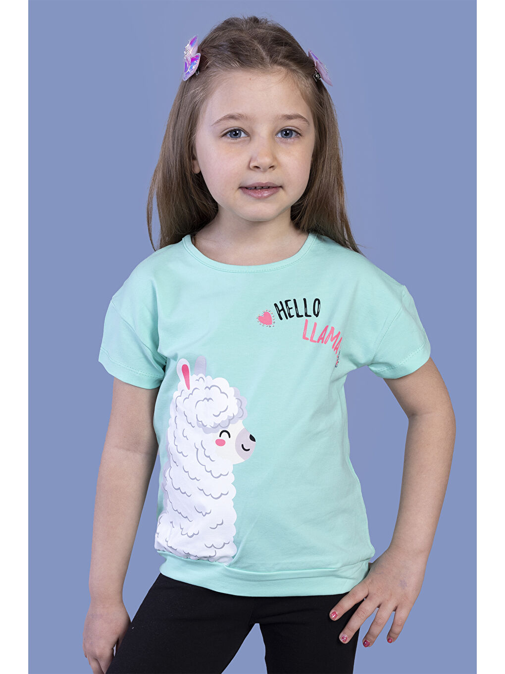 Yeşil Kız Çocuk Kuzu Baskılı Tişört