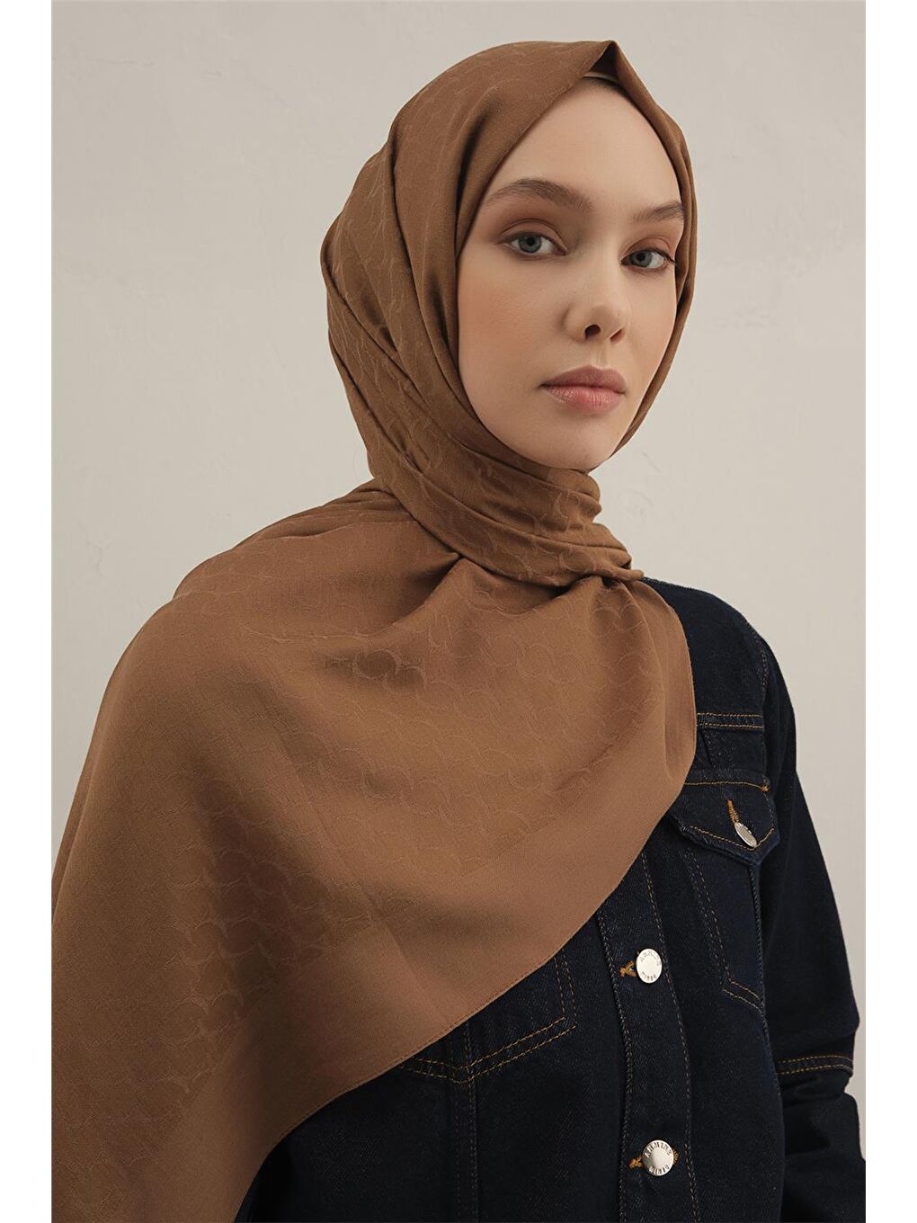 Kahverengi Link Desen Bambu Pamuk Şal 11-3