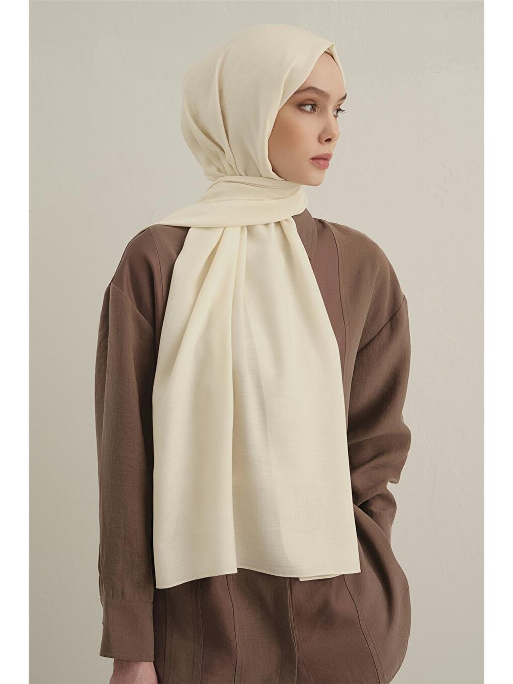 Ekru Logo Drop Pamuk İpek Şal 58-2