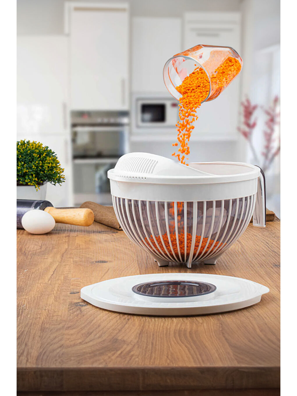 3132 Linea 2 li Çok Amaçlı Kapaklı Karıştırma Mikser Kabı Pirinç Süzgeci - Beyaz-1